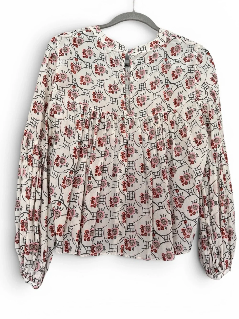 ANTHROPOLOGIE Floreat Sala Beaded Peasant Top 8 19.5” p2p Neutral Motif $118
